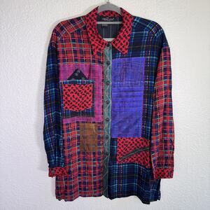 Vintage Carole Little Top Womens 8 Plaid Patchwork Paisley Tunic Shirt Rayon 90s